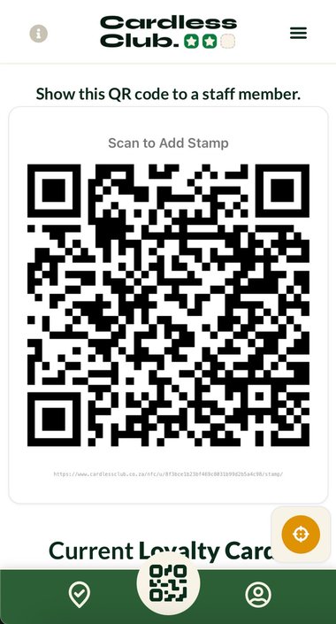 CardlessClub QR code stamp screen